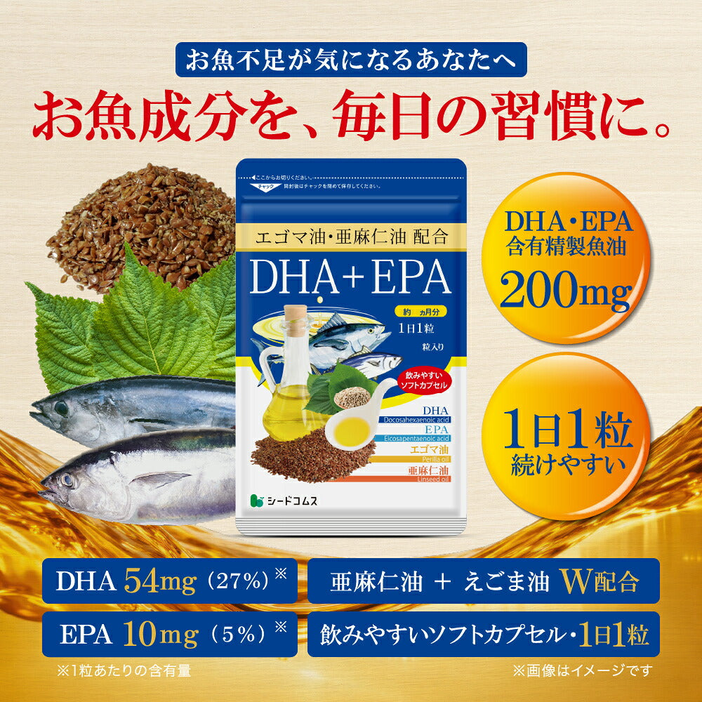 Perilla and Linseed Oil Blend with DHA and EPA Softgels, One Softgel a Day, 90 Softgels for About 3 Months, Made in Japan