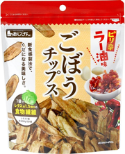 Ajigen Burdock Root Chips - Spicy Chili Oil Flavor, High Fiber Japanese Snack, 1.8 oz (50g) x 5 Packs
