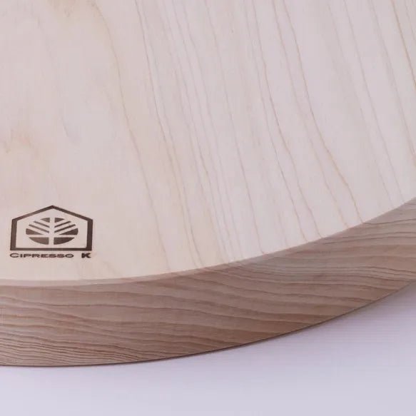 Cipresso K round hinoki board — Kirimura Sawmill Kyoto, third-generation craft product