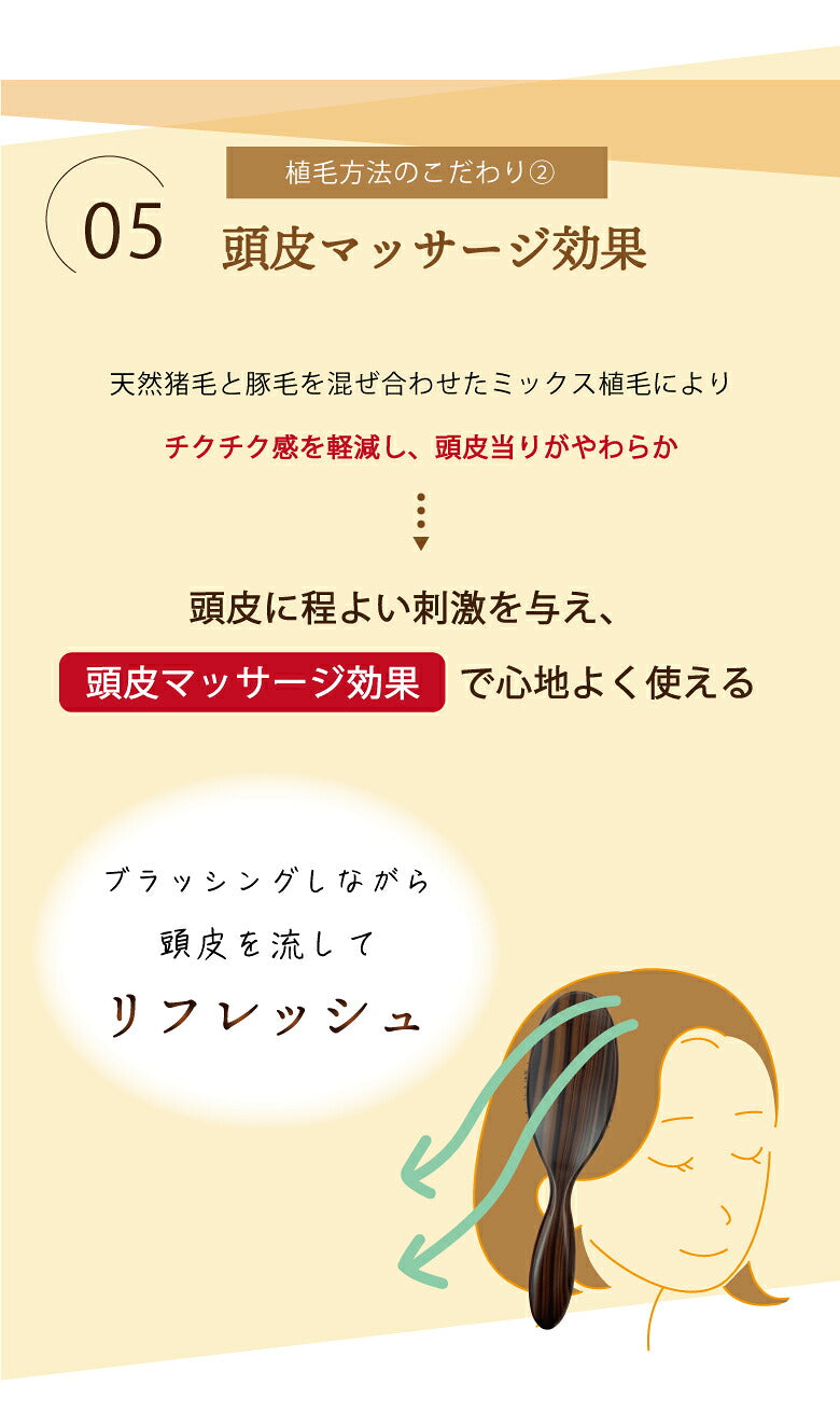 VESS SP-5000 Natural Bristle Cushion Hairbrush, Boar and Pig Bristles with 3-Way Brush Cleaner and Gift Box, Made in Japan