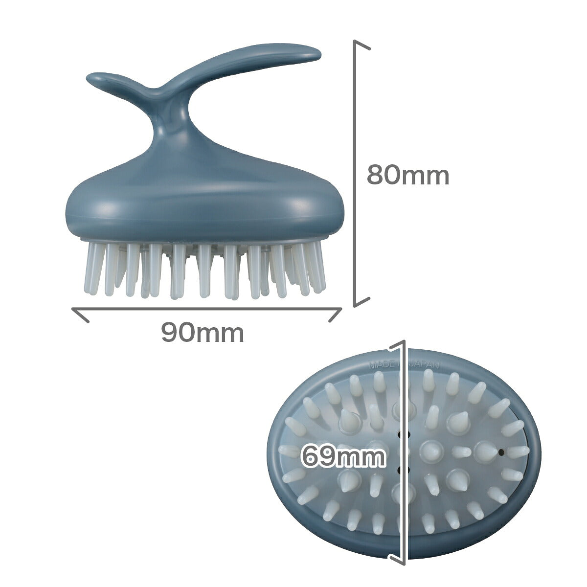VESS CRB-650 Cleansing and Refresh Shampoo Brush with Shea Butter in the Bristle Base, Hook Handle, Blue-Grey, Made in Japan