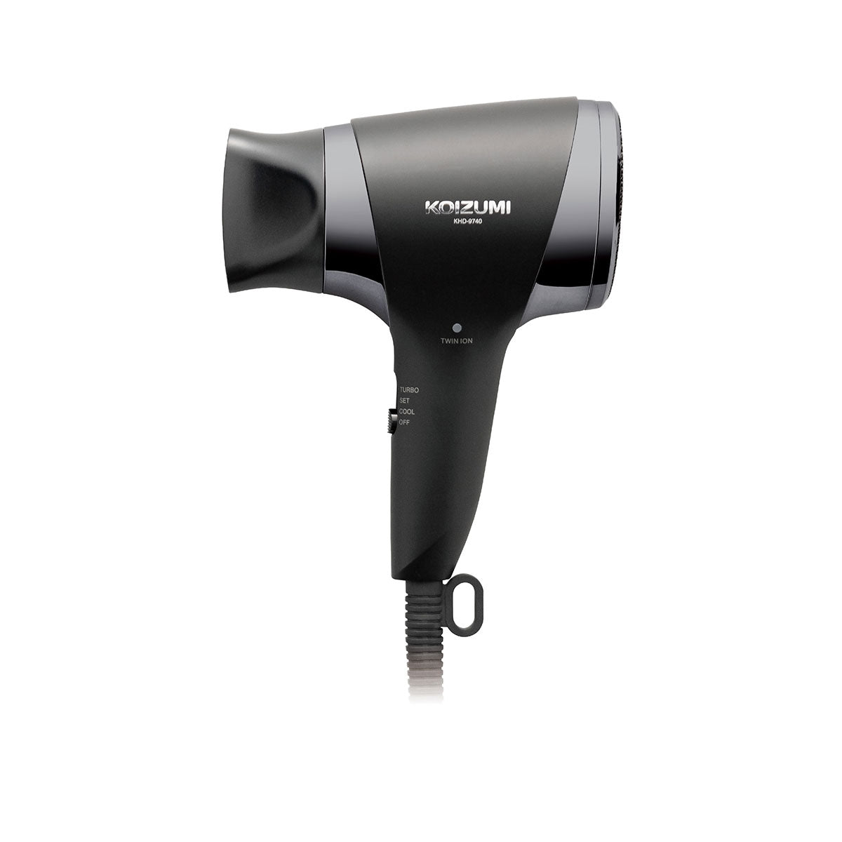 Koizumi KHD-9740 Twin Negative-Ion Hair Dryer, 1200 W Mini Dryer of 360 g with Folding Handle, 1.6 Cubic Metres per Minute Airflow, Turbo and Set Modes, AC 100 V Only, Black, Pink or White