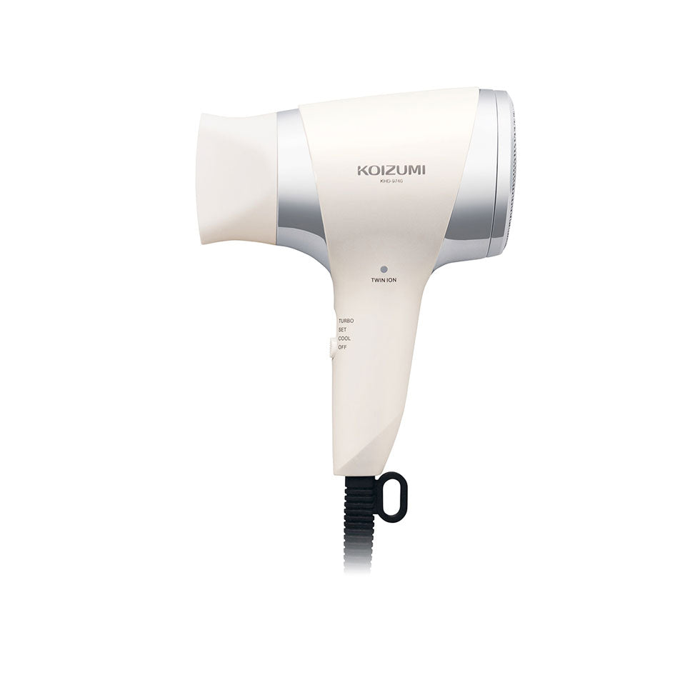 Koizumi KHD-9740 Twin Negative-Ion Hair Dryer, 1200 W Mini Dryer of 360 g with Folding Handle, 1.6 Cubic Metres per Minute Airflow, Turbo and Set Modes, AC 100 V Only, Black, Pink or White