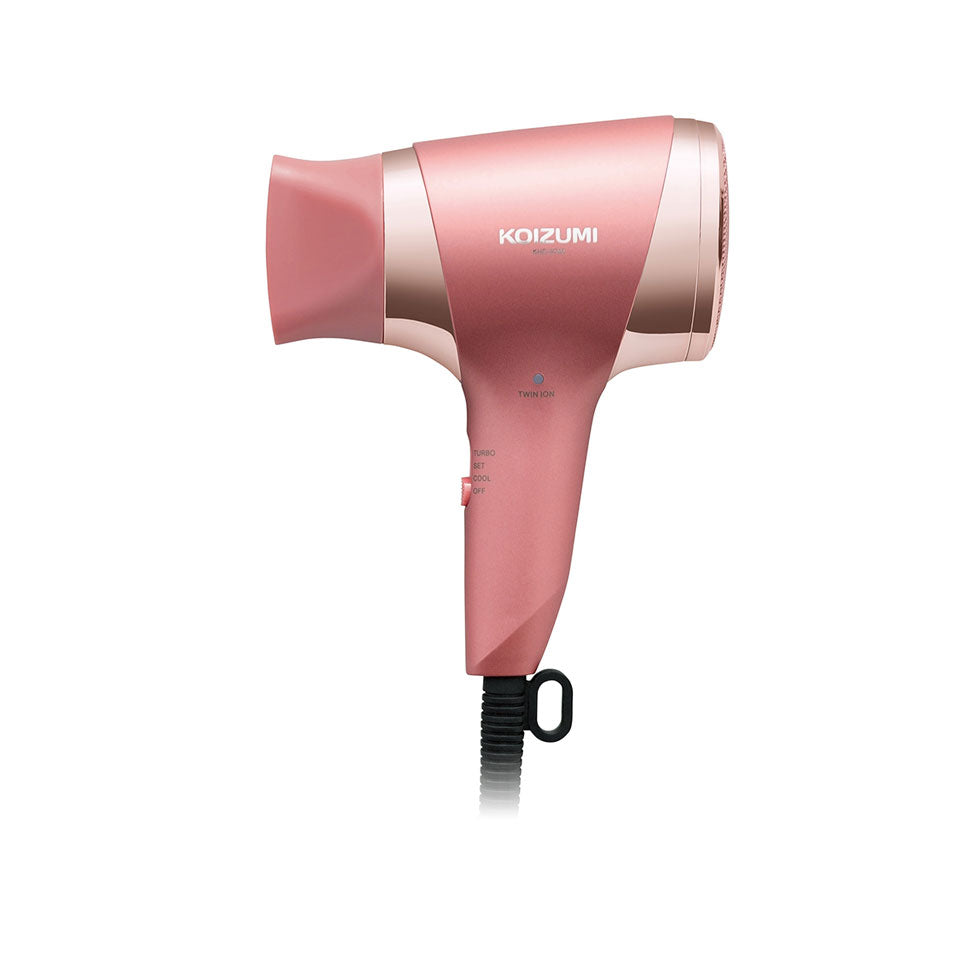 Koizumi KHD-9740 Twin Negative-Ion Hair Dryer, 1200 W Mini Dryer of 360 g with Folding Handle, 1.6 Cubic Metres per Minute Airflow, Turbo and Set Modes, AC 100 V Only, Black, Pink or White