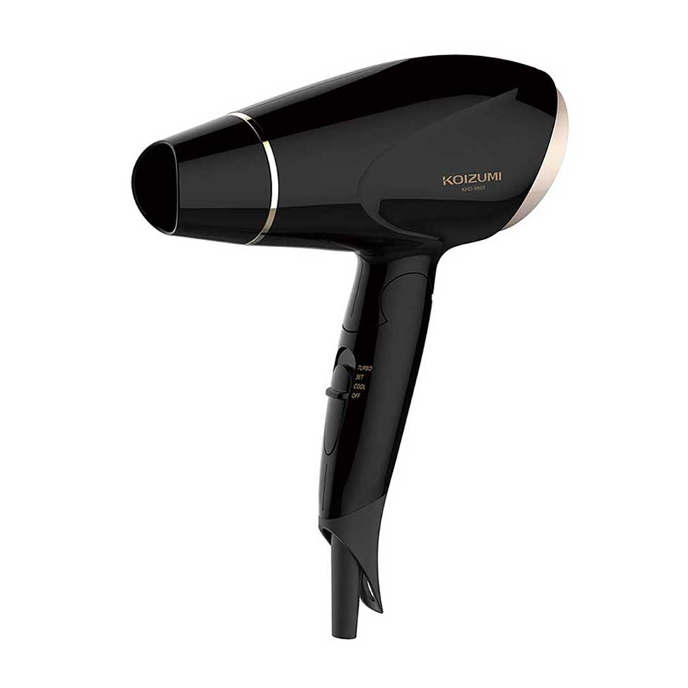 Koizumi KHD-9802 Negative-Ion Hair Dryer, 1200 W with 1.3 Cubic Metres per Minute Airflow, 420 g, Turbo and Set Modes, Cool Air and Mesh Filter, AC 100 V Only, White or Black