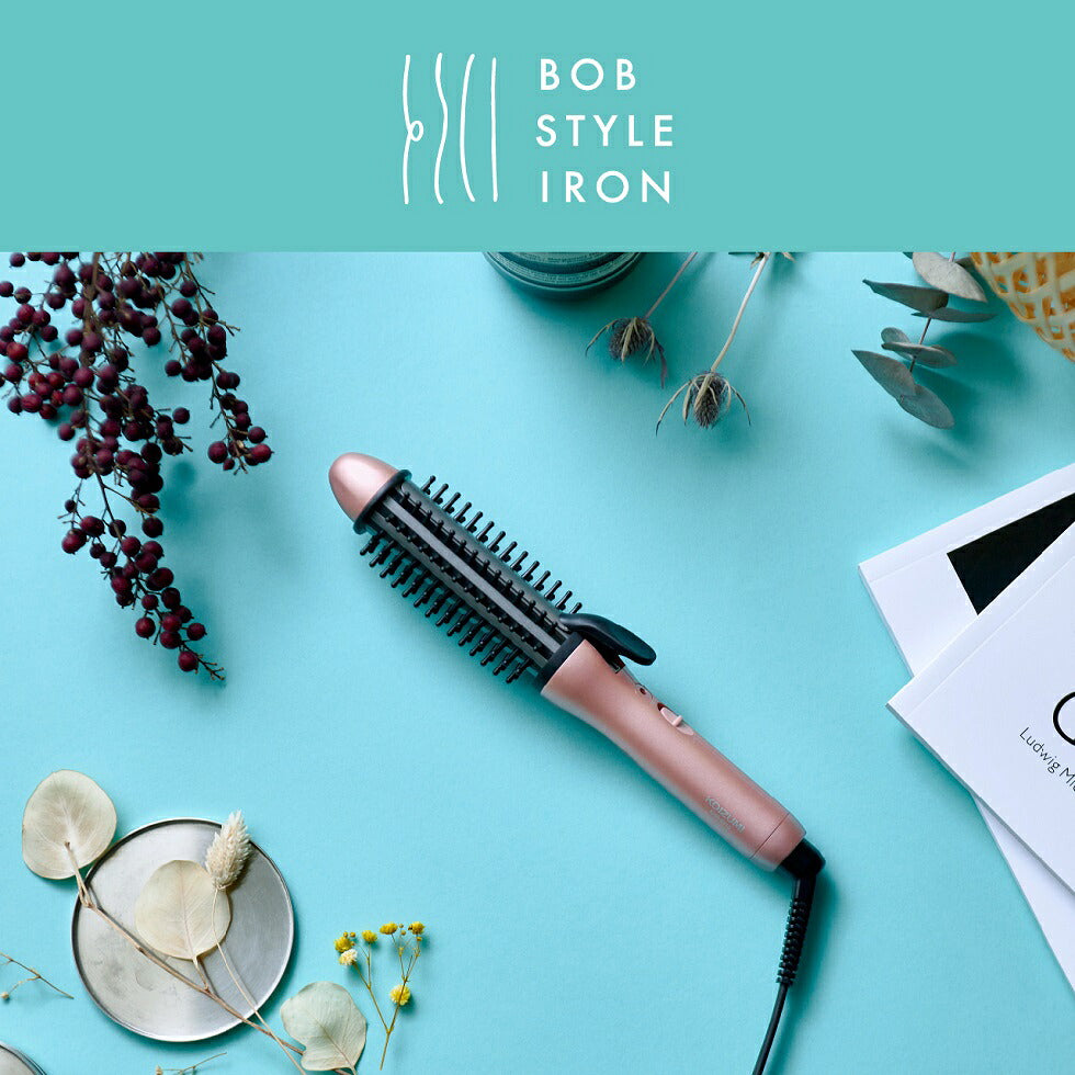 Koizumi KHR-6010 and KHR-6110 Bob Style Curl Brush Iron, Heated Brush with Ceramic-Coated Pipe in 25 mm or 32 mm, Easy Clip, up to 200 C, AC 100-240 V, Pink