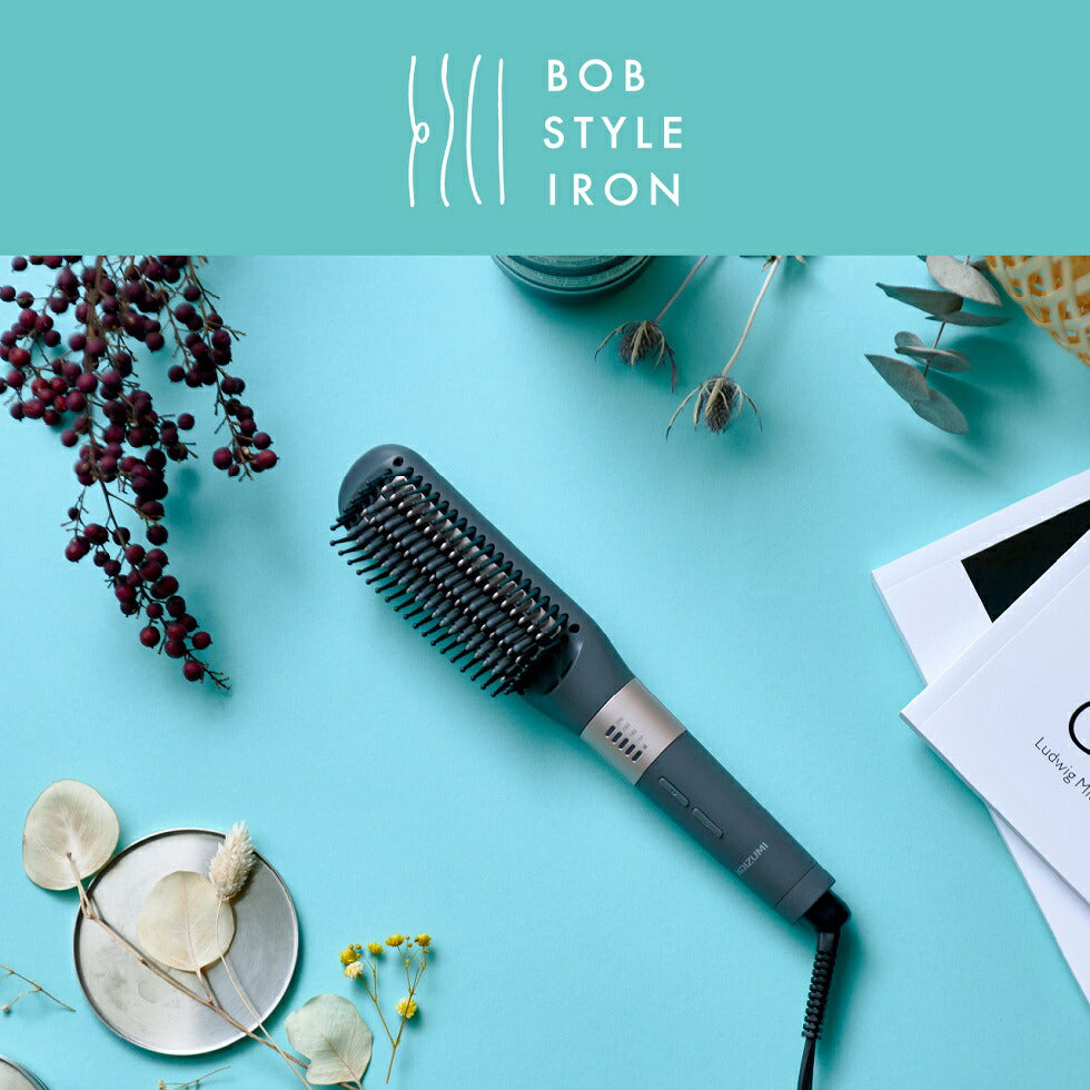 Koizumi KHR-6800 Bob Style Brush Iron, Heated Hair Brush with Silicone Comb and Twin Negative Ions, 4 Temperature Steps from 140 to 200 C, AC 100-240 V, Grey and Rose Gold