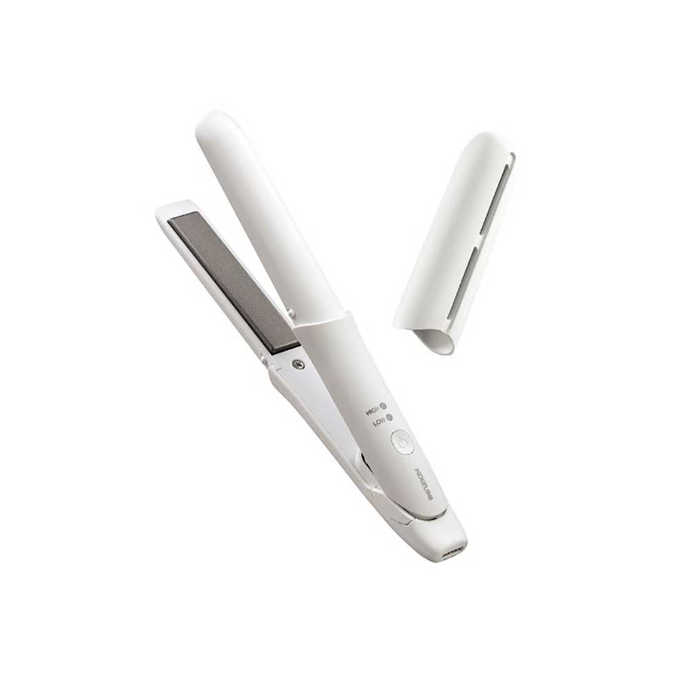 Koizumi KHS-8560 Mobile Mini Straightener, USB Type-C Powered Hair Iron with Cap, 12 mm Plates, 150 and 190 C, 46 g, White or Black