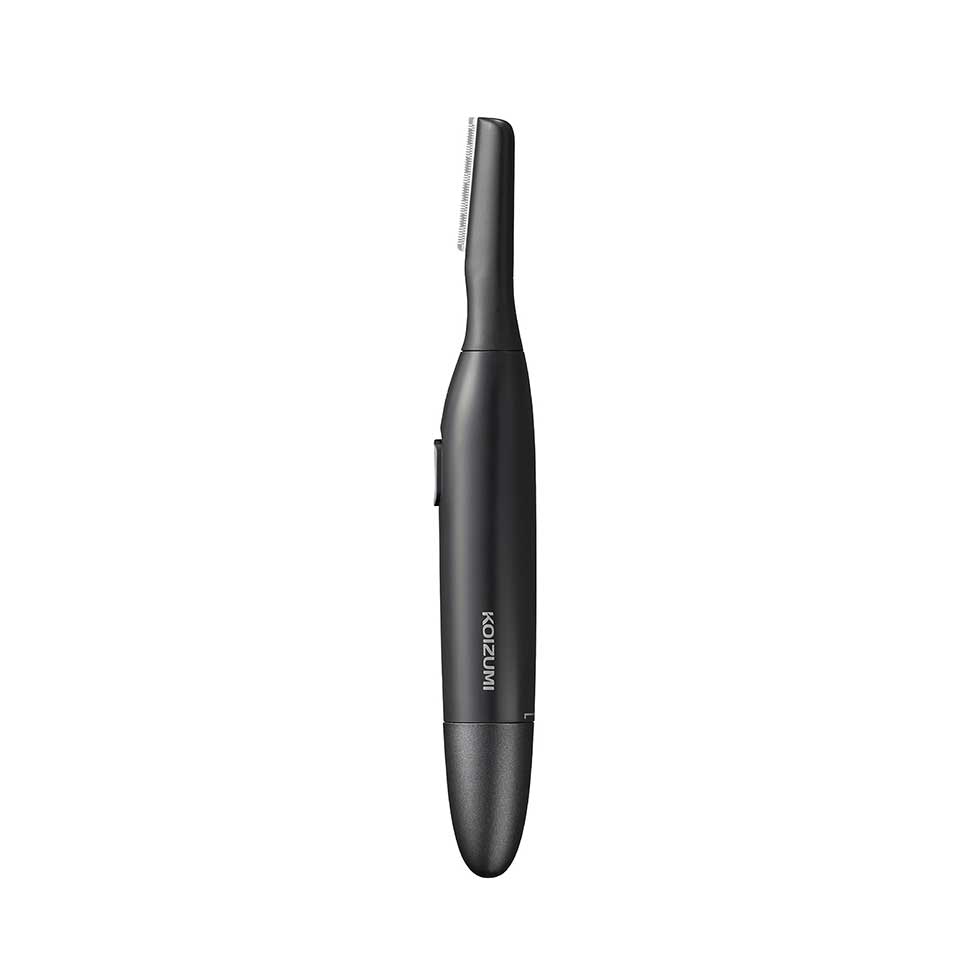 Koizumi KMC-0651 Face and Brow Shaver, Battery-Powered 2-Way Pen Shaver with Washable Attachments, Brow Comb and Cap, AAA Battery Not Included, Grey