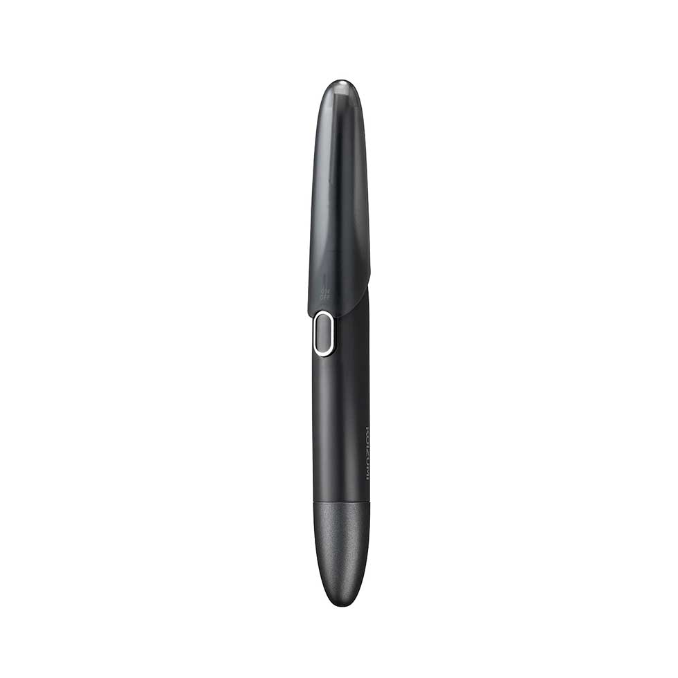 Koizumi KMC-0651 Face and Brow Shaver, Battery-Powered 2-Way Pen Shaver with Washable Attachments, Brow Comb and Cap, AAA Battery Not Included, Grey