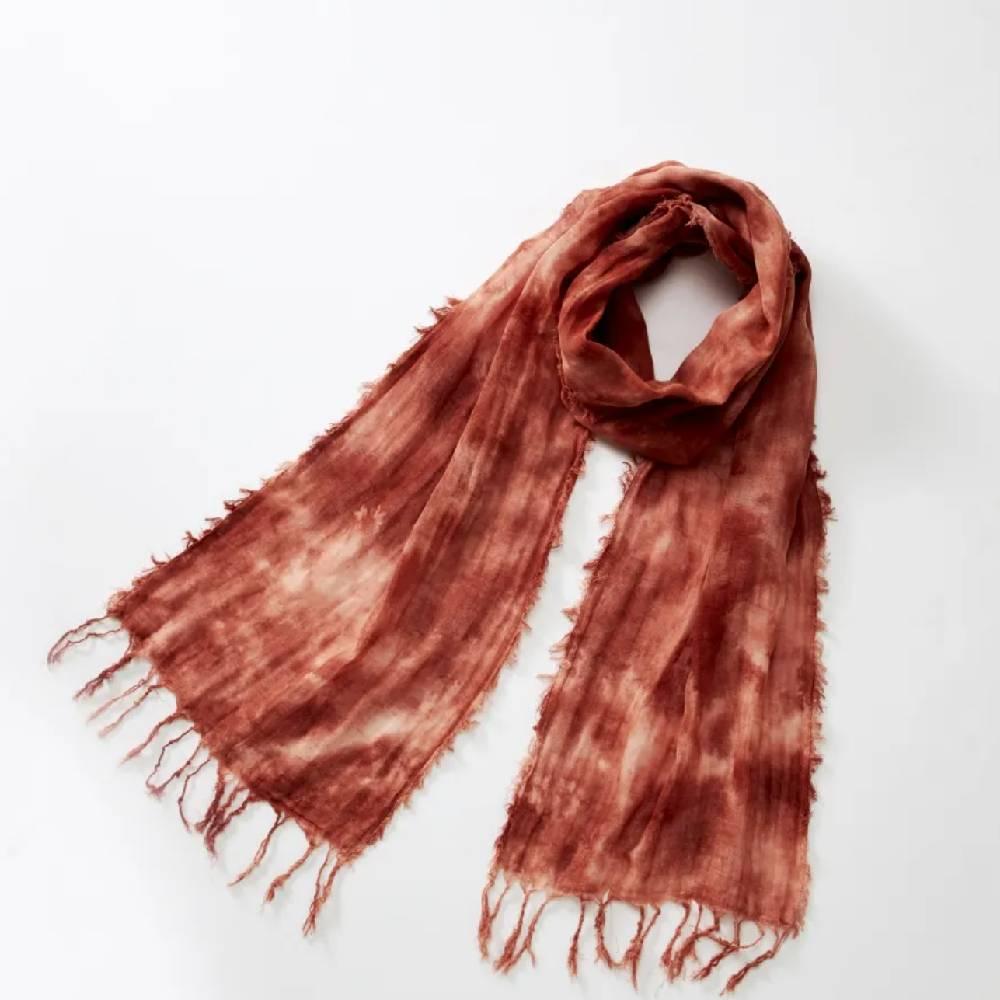 Orim hand-dyed red cotton scarf — full view