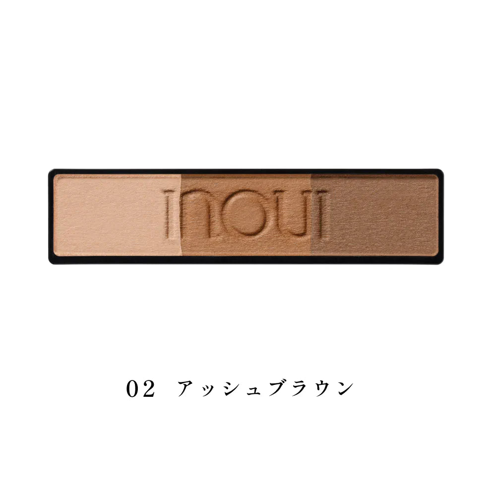 INOUI Eyebrow Palette — 3-Color Powder Eyebrow With Brushes, 3.7g, 01 Ash Gray Or 02 Ash Brown, Palette Or Refill