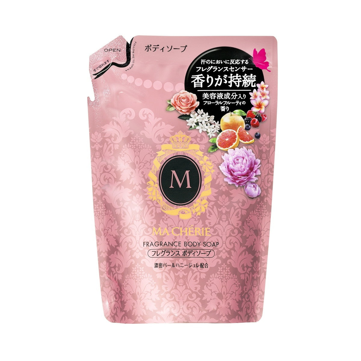 Ma Cherie Fragrance Body Soap F, Body Wash with a Fragrance Sensor and Floral Fruity Scent, 450mL Pump Bottle or 350mL Refill