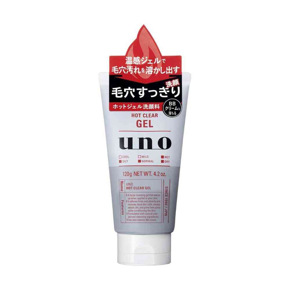 UNO Hot Clear Gel F, Warming Gel Face Wash for Men with Double Hyaluronic Acid and Citrus Green Scent, 120g Tube