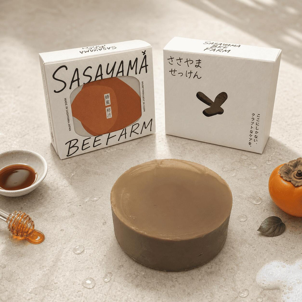 Handmade Cold-Process Soap with Own Honey and Kyoto Persimmon Tannin, Fragrance-Free Brown 80 g Bar for Face and Body, Made in Japan