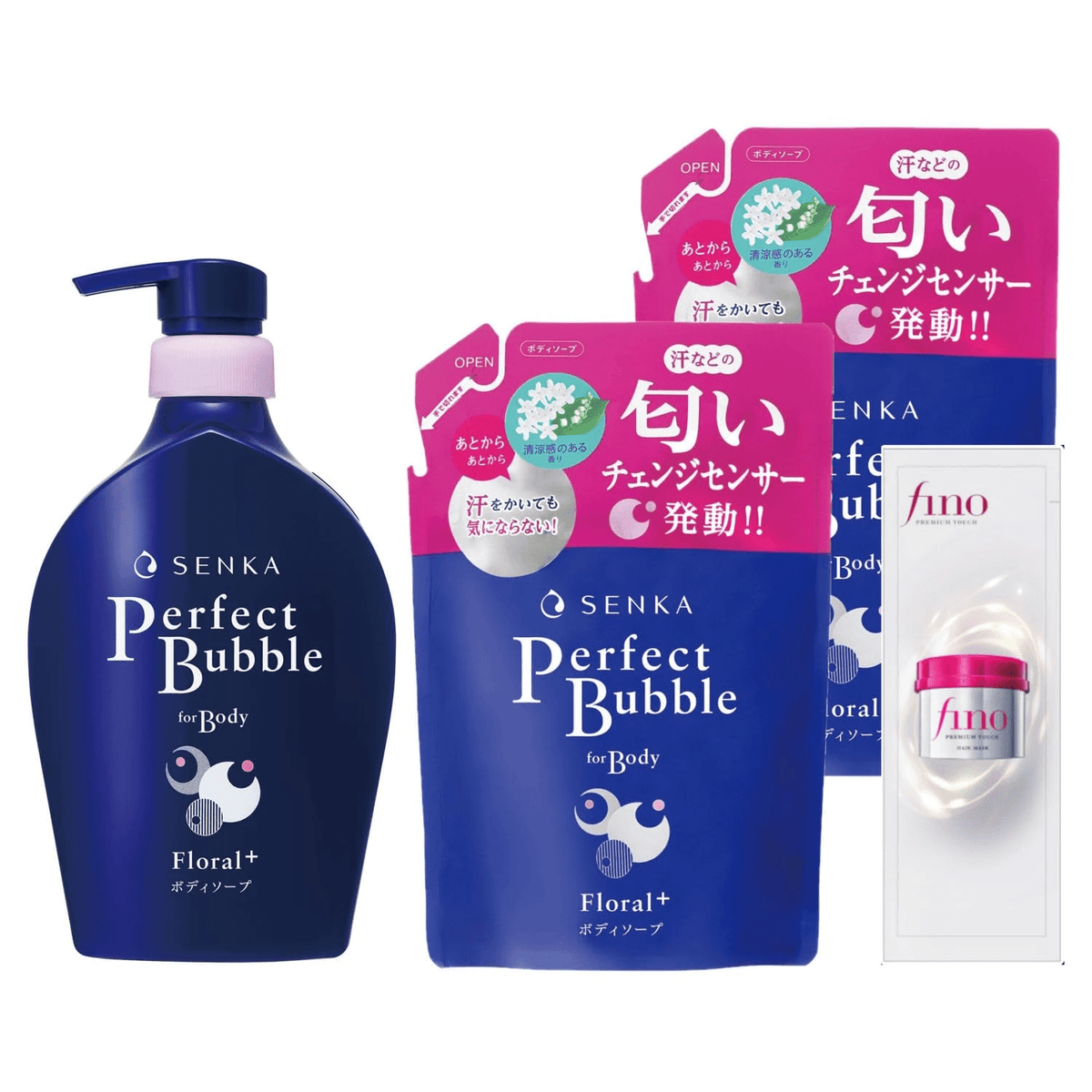 Senka Perfect Bubble For Body Floral Plus Foaming Body Soap, 500mL Pump / Pump + 2 Refills Set