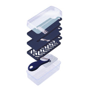 GraSUS Slicer Set of 7 with Case, Seven-Piece Slicer Set That Shreds, Slices and Grates With a Peeler and Safety Holder and Stores in Its Own Case, Made in Japan in Tsubame-Sanjo, 23 x 8.5 x 7.5 cm and 310 g, Navy