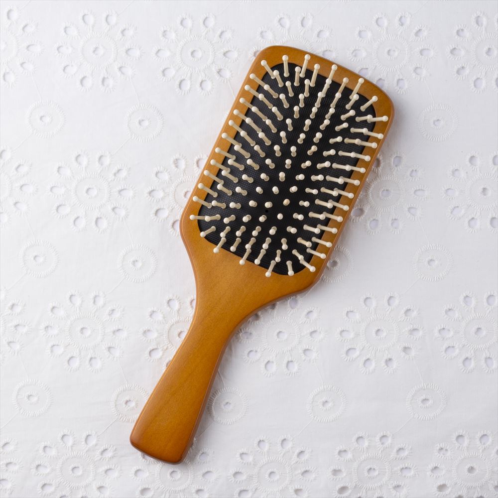 KAI Himetsubaki Wooden Paddle Hairbrush with Cleaning Brush Set, Natural Wood Pins and Handle with Natural Rubber Cushion, 240 mm, 113 g