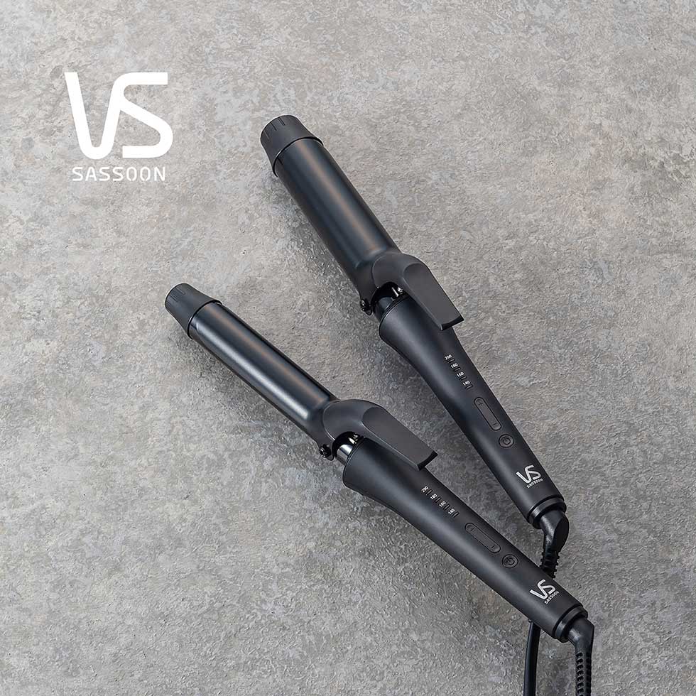 Koizumi VSI-2514 and VSI-3214 Curl Iron, Ceramic-Coated 25 mm or 32 mm Pipe, 4 Temperature Steps from 140 to 200 C, Swivel Cord and 60-Minute Auto-Off, AC 100-240 V, Black